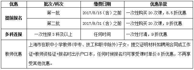 2017年恒高秋季班优惠标准