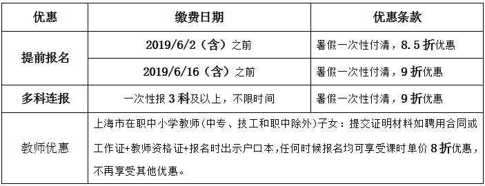 2019年恒高暑假优惠标准